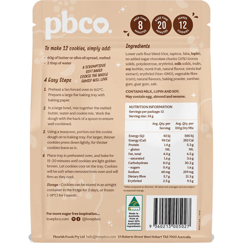 Protein Bread Co Chunky Choc Chip Cookie Mix No Sugar Added |320g