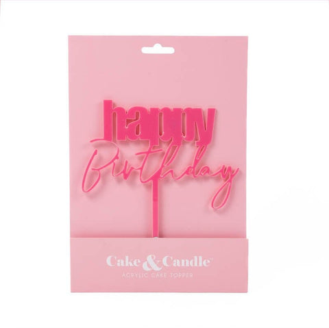 Cursive Happy Birthday Cake Topper - Pink-Cake & Candle-iPantry-australia