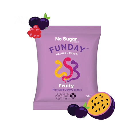 Fruity Gummy Snakes 50g-Indulgence-Funday Natural Sweets-iPantry-australia