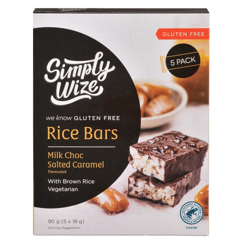 Rice Bars Salted Caramel In Milk Choc - 5 Pack 90g - Simply Wize