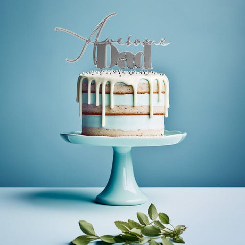 Silver Metal Cake Topper - Awesome Dad-Cake & Candle-iPantry-australia