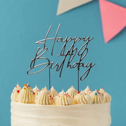 Silver Metal Cake Topper - Happy Birthday (No. 4)-Cake & Candle-iPantry-australia