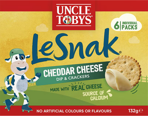 Uncle Tobys Le Snak Cheddar Cheese Dip & Crackers 6 Pack | 132g