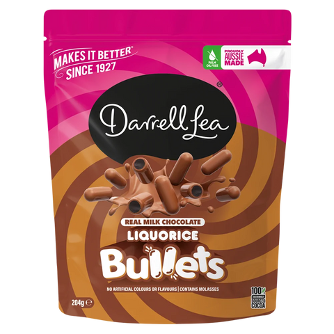 Darrell Lea Milk Chocolate Liquorice Bullets 204g