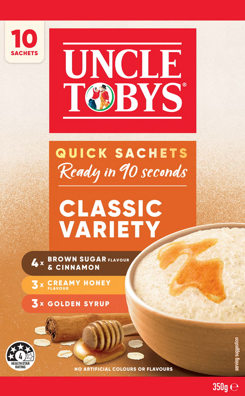 Uncle Tobys Oats Quick Sachets Classic Variety Porridge 350g