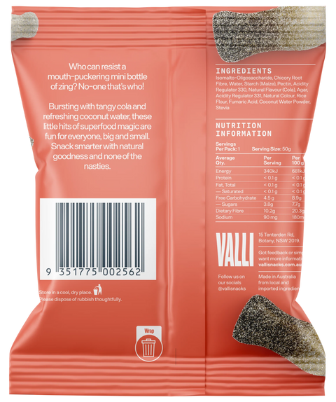 Valli Snacks Sour Cola Bottles with Coconut Water | 50g