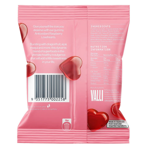 Antioxidant Raspberry Hearts 50g - Valli Snacks