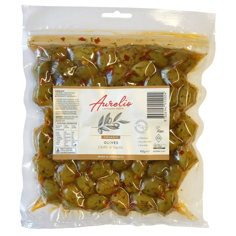 Aurelio Organic Olives Chilli & Garlic Vack Pack - Aurelio