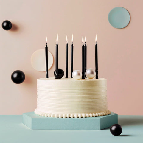 Black Tall Cake Candles 12cm (Pack Of 12)-Cake & Candle-iPantry-australia