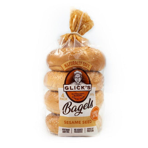 Plain Sesame Bagels 4Pk-Indulgence-Glicks Cakes & Bagels-iPantry-australia