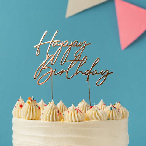 Rose Gold Metal Cake Topper - Happy Birthday-Cake & Candle-iPantry-australia