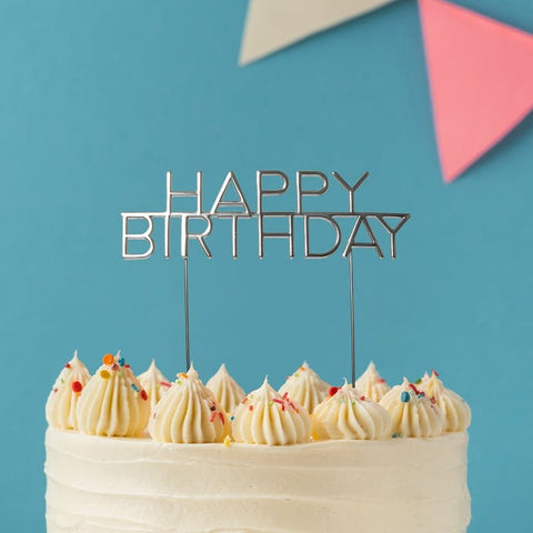 Silver Metal Cake Topper - Caps Happy Birthday-Cake & Candle-iPantry-australia