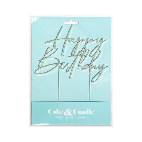 Silver Metal Cake Topper - Happy Birthday (No. 4)-Cake & Candle-iPantry-australia