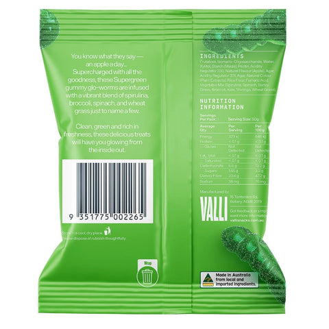 Sour Apple Super Green Glo - Worms 50g - Valli Snacks