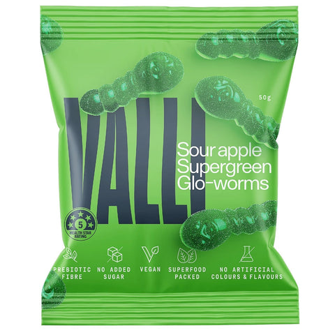 Sour Apple Super Green Glo - Worms 50g - Valli Snacks
